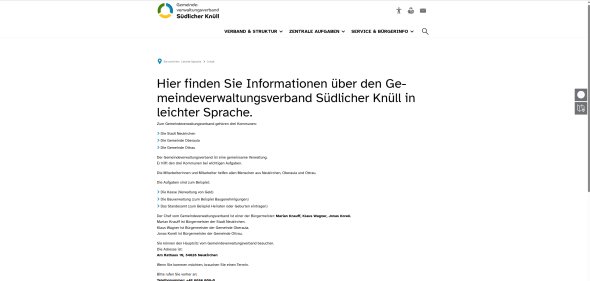 Screenshot der Seite Leichte Sprache / Inhalt